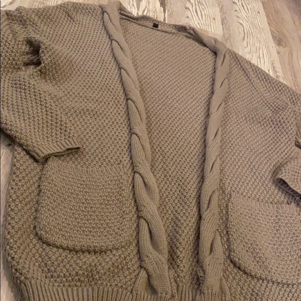 Taupe sweater open-style cardigan